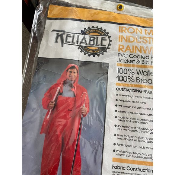Reliable Outerwear Iron Man Industrial Rainwear Bib Pants Neon Orange Large New - Picture 7 of 9